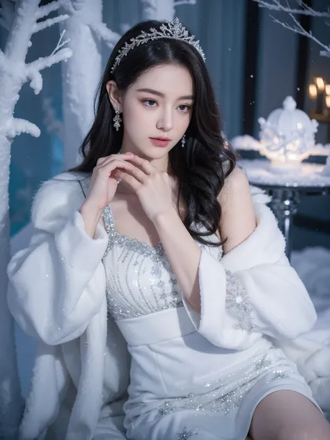 (Best quality at best,4K,8K,A high resolution,tmasterpiece:1.2),ultra - detailed,(actual,realisticlying,Photorealistic:1.37),snowflower,A queen,Christmas color theme,vivd colour,glittery,EtherealBeauty,exquisitedetails,holiday magic,Sparkling,Sparkling,Cry...