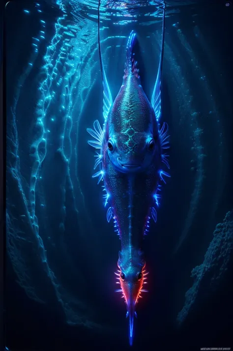 BlackLight Art, Bioluminescence monkfish, Deep sea, glowing, Bioluminescence, octane render, enhance, intricate, (masterpiece, Representative work, official art, Professional, unity 8k wallpaper:1.3)