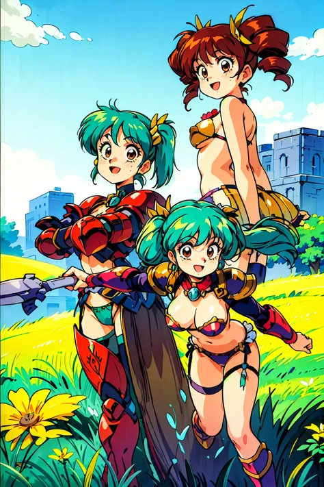 "(masterpiece:1.1), best quality, 
1girl, (traditional media 80s:1.4), (eyelashes:1.5), (loli:1.2), 
(intricate high detailed body:1.2), 
(aqua hair:1.1), (bangs:1.1), (twintails, drill hair:1.2), (flower brooch, hair ornament:1.1), 
brown eyes, 
(slim bod...