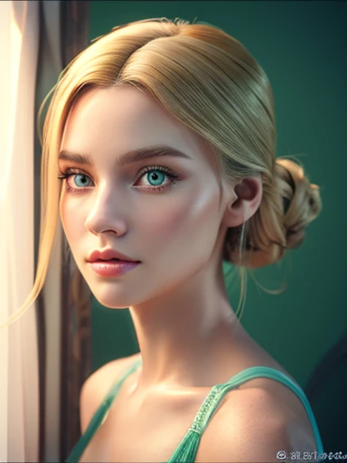 Immerse yourself in the elegance and sophistication of a beautiful blonde girl with seductive glowing green eyes. Utilizing 3D technology and 8K resolution Octane rendering、Creates an ultra-realistic depiction of her detailed face. Intricate sharp details ...