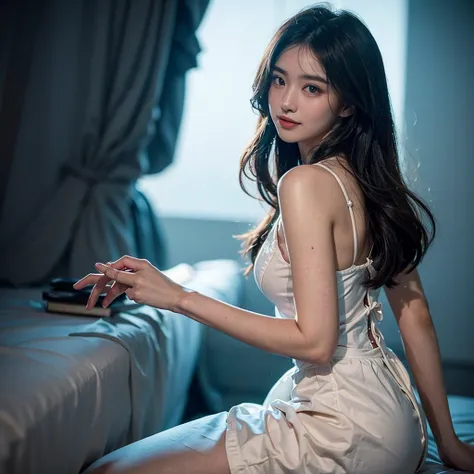 in the darkness of night，A stunning beauty appeared in my field of vision。She has long hair that is as black as night，Every hair exudes charming luster。light breeze，Her long hair flowed like a waterfall，Like a moving starlight in the dark night。

Her deep ...