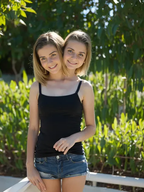 2heads, two headed girl, (a 13 year old girl and a 14 year old girl:1.5), (a blonde and a brunette:1.3)