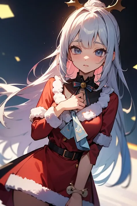 Silver hair long hair woman Christmas cute idol anime style