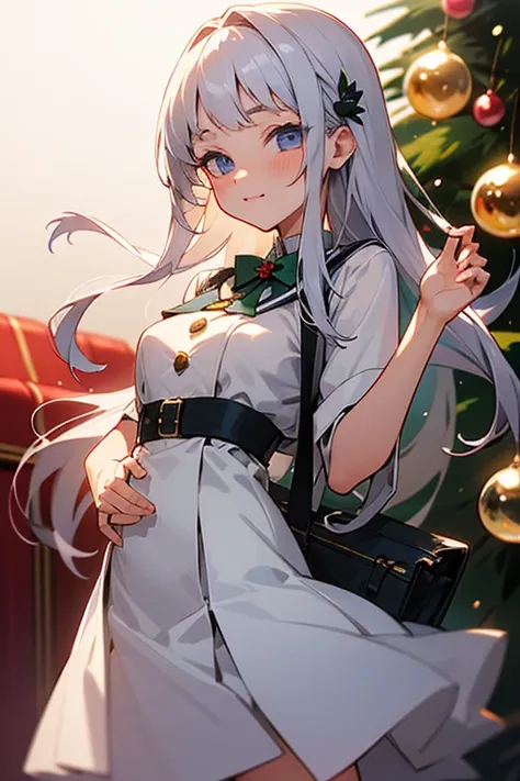 Silver hair long hair woman Christmas cute idol anime style