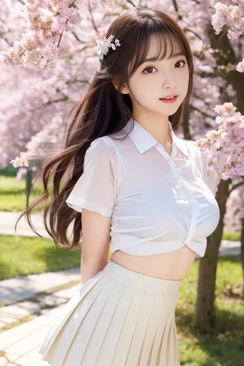 (((​masterpiece))), (One beautiful Japan girl, classmates, Pure Innocence，Innocence，kawaii) ，超A high resolution, Realistic, ultra-detailliert, 8K,top-quality, Extremely detailed, Detailed background,A slender,a baby face，College girl in short sleeve white ...