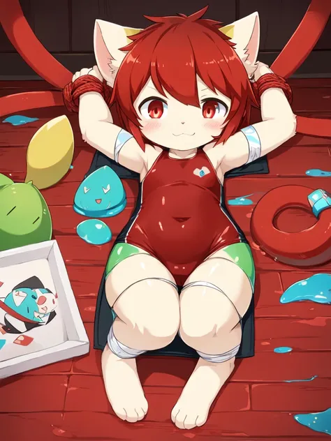 Red pupils, detailed hair, young，One-piece swimsuit,Firmware version, furry anime, Bragon, very cute face, face flushed, Playful, young, detailedbackground, Detailed fanart, pixiv, digitial painting, tmasterpiece, high high quality, A high resolution，Sneak...