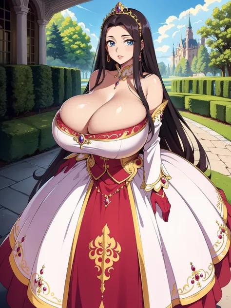 Masterpiece, High resolution, Code Geass, Kallen Stadfeldt 1girl, (((bimbo))), long black hair, blue eyes, puffy lips, painted lips, thick lips, wide hips, thick thighs, huge breasts, huge ass, revealing cleavage, erotic, Smile face, bubble butt,Masterpiec...