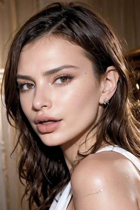 emily ratajkowski acaricia la mejilla de bella thorme con la lengua mirada de deseo