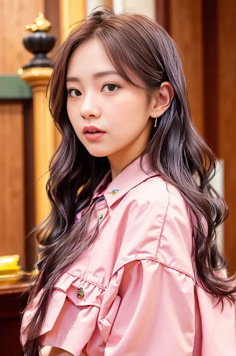 close-up of a woman with long hair wearing different colored bangs jaeyeon nam double tzuyu jinyoung shin female korean idol portrait blackpink jossi portrait korean artist blackpink roseanne park ash blonde gray hair heonhwa choe wavy shoulder length hair...