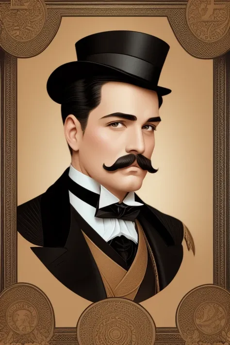 there is a poster of a man with a mustache and a top hat, vector art inspired by frank xavier leyendecker, tumblr, art nouveau, ...