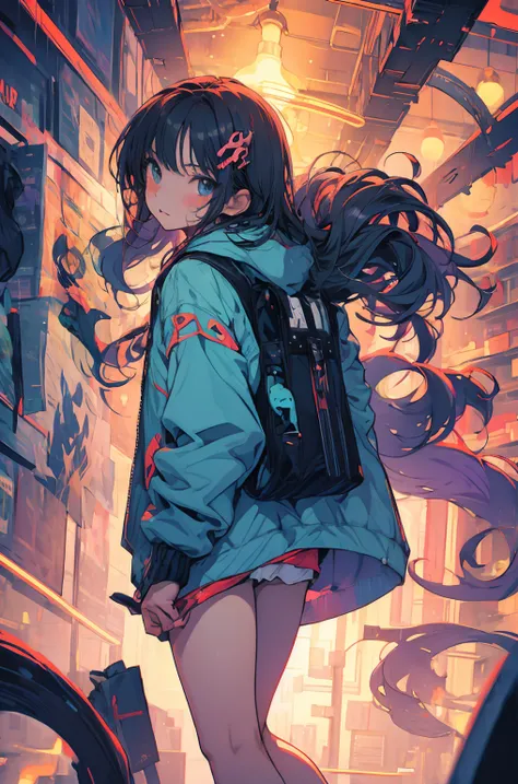 anime girl in the rain with a backpack and a backpack, anime style 4 k, cyberpunk anime girl in hoodie, 4k anime wallpaper, anime art wallpaper 8 k, anime art wallpaper 4k, anime art wallpaper 4 k, anime wallpaper 4k, anime wallpaper 4 k, anime style. 8k, ...