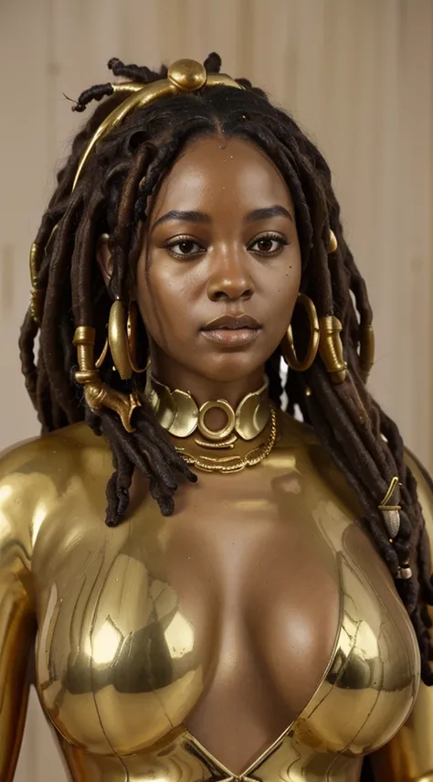 golden statue of a voluptuous black woman with dreadlocks pure gold statue