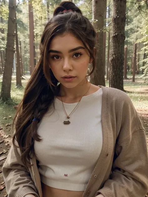 the entire body from head to toe is recommended. And a woman with brown hair in Forest ,:: ,:: madison beer, streaming, pigtail, photorealistic - h 6 4 0, 🎀 🧟 🍓 🧚, see, live2d, looks like laura barriales, —ar 16:9, sam nassour, 5 0 s, insanely cute, in fra...