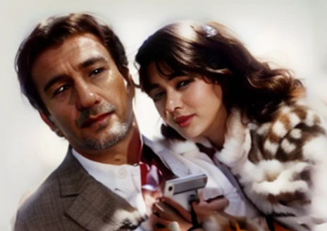 A man in his 40s and woman in her 30s , movie scene close up, film still promotional image, movie promotional image, film still