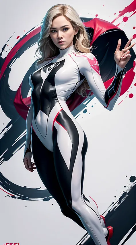 spider gwen, Hot, partial , hightquality, Dynamic Poses, Beautiful, Gorgeous, In love,Short suit, spider in a suit, white black red suit、Jennifer Garner