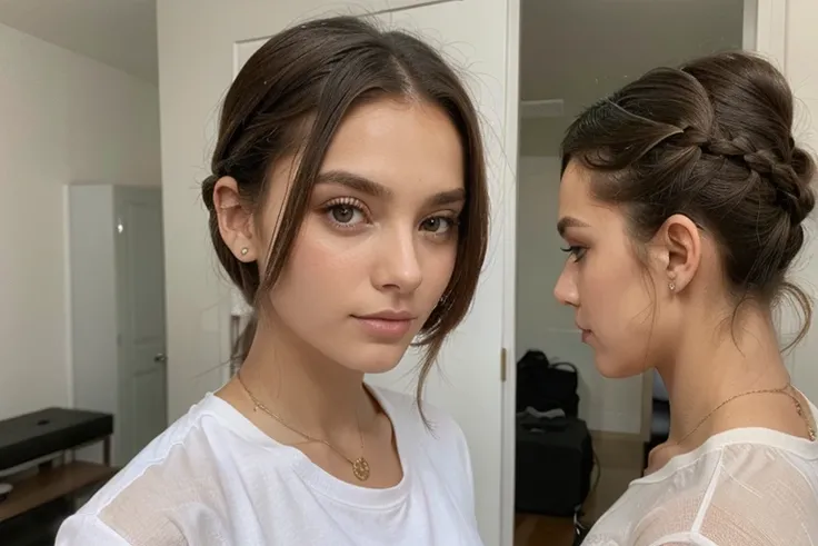 Penteado beleza e cuidados com o cabelo mulher bonita com longos cabelos castanhos naturais retrato glamour para