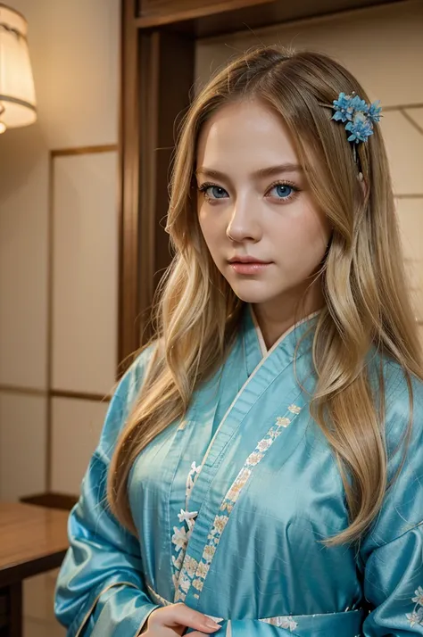 (masterpiece), high-definition Hanfu women, European and American face, perfect face, long blonde hair, blue eyes, very charming.