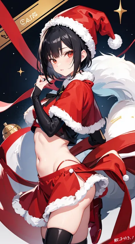 Girl with short black hair、wearing a santa hat、A girl in a Santa costume is looking at the camera、Top image quality、digital anime art、Colorful Digital Painting、Anime Style 8K、digital anime illustration、a beautiful anime portrait、Vibrant digital painting、詳細...