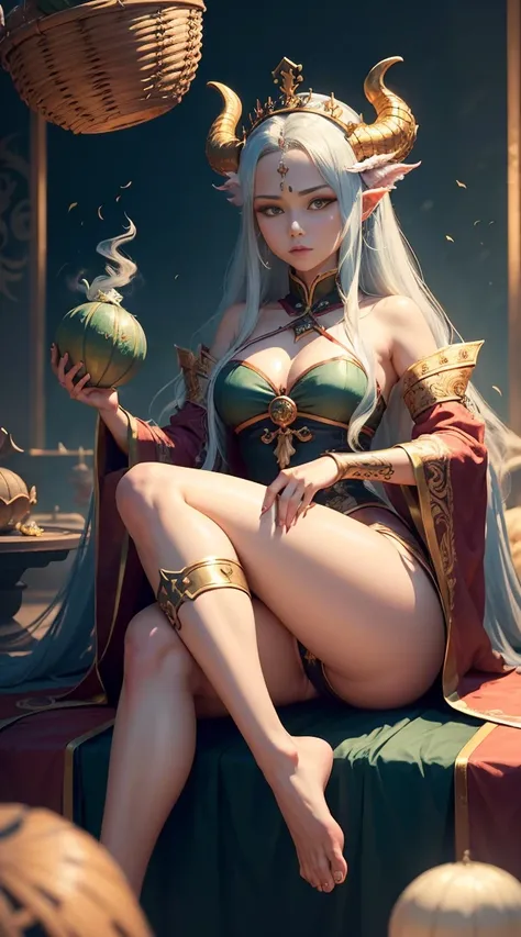 Dragon Queen，Dragon horns on the head，basket long hair，A queen，full bodyesbian，Long legs, full bodyesbian都有鳞片,，high and cold，Kingly momentum，full bodyesbian，jade foot