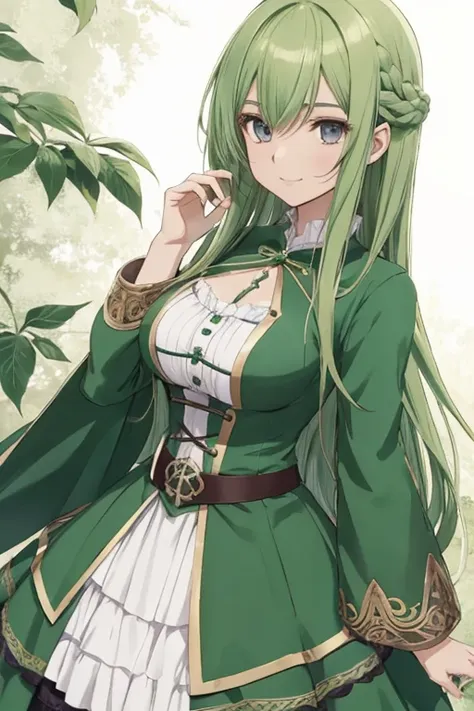 Garota de anime, RPG, espera gigante, segurando escudo, cabelo verde, usando vestido preto, decote