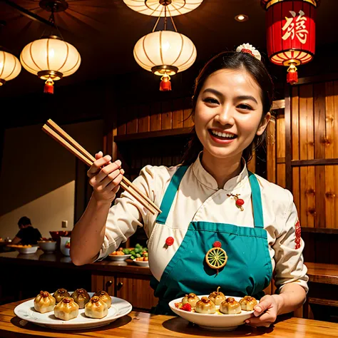 dumplings,traditional food,family gathering,steaming hot,delicious,aroma,creative presentation,festive colors,wooden chopsticks,...