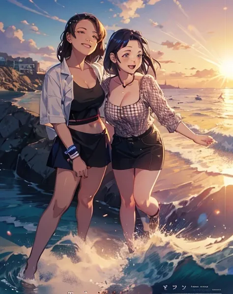 anime girl standing in the beach near ocean looking at the sky, anime girl walking on water, anime film still,, kyoto animation still, beautiful anime scene, blue sea., high quality anime movie still, ( ( makoto shinkai ) ), screenshot from the anime film,...