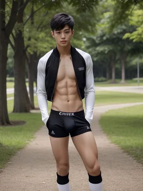 16 years old teenagers , very young , light-skin , wearing an dark black sexy underwear, tmasterpiece，k hd，the feet，Transparent sports vest，semi transparent，black long socks，The barefoot , black colour , handsome and cute , extreme cute boy , white skin , ...