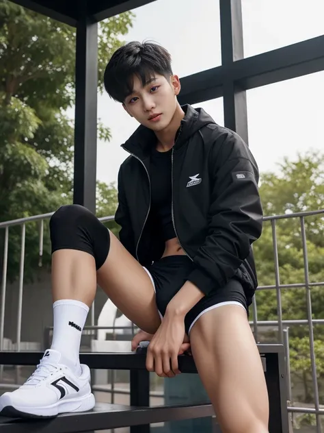 16 years old teenagers , very young , light-skin , wearing an dark black sexy underwear, tmasterpiece，k hd，the feet，Transparent sports vest，semi transparent，black long socks，The barefoot , black colour , handsome and cute , extreme cute boy , white skin , ...