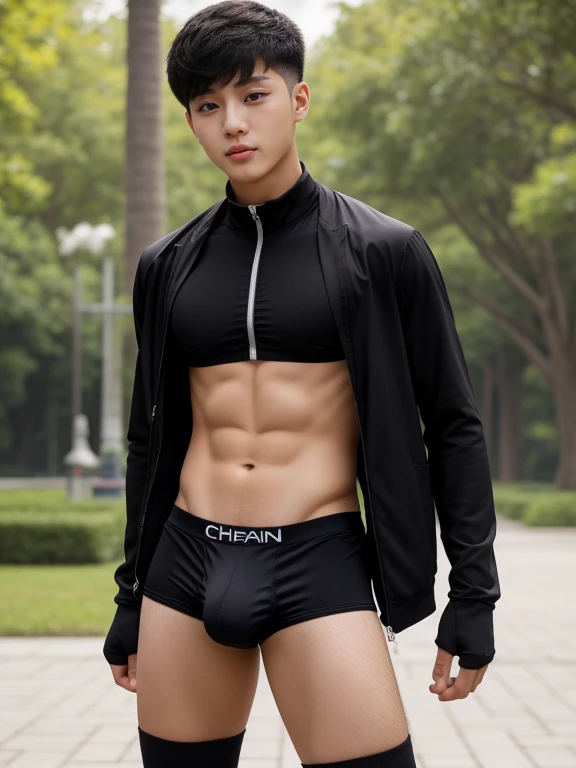 16 years old teenagers , very young , light-skin , wearing an dark black sexy underwear, tmasterpiece，k hd，the feet，Transparent sports vest，semi transparent，black long socks，The barefoot , black colour , handsome and cute , extreme cute boy , white skin , ...