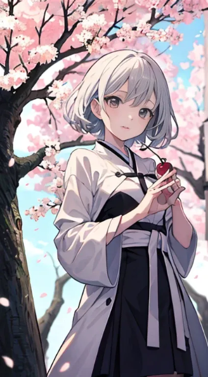 The cherry tree,1girl in,tree branch 、Beautiful hands,branch,fractral、Anime style