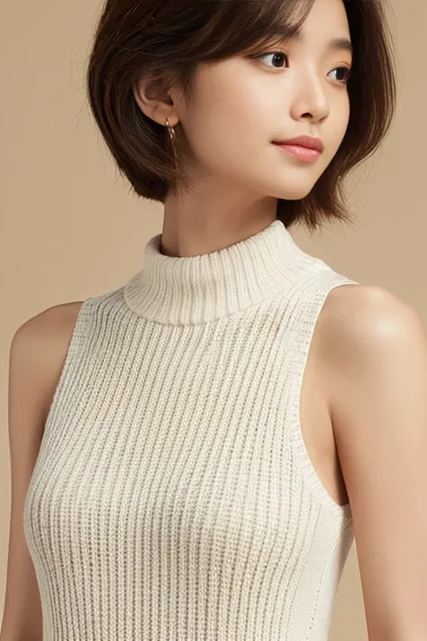 short-cut　high neck knit sleeveless