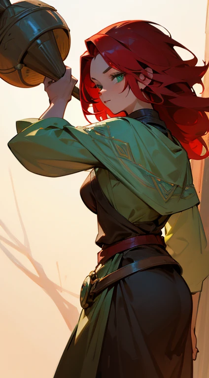 A Beautiful Dwarven Woman with Red hair Green eyes and fair skin