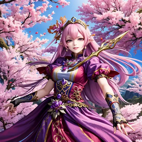 Close up portrait of woman in purple dress holding sword, beautiful fantasy anime, anime fantasy artwork, 2. 5 d cgi anime fantasy artwork, shadowverse style, anime fantasy illustration, anime goddess, alluring elf princess knight, ((a beautiful fantasy em...