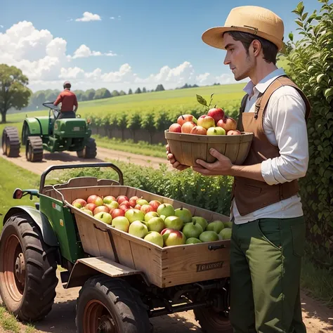 apples,the trees,garden,tractor with harvest