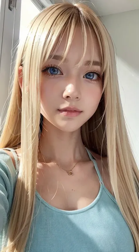 shiny, Beautiful white skin、Hair color changes with light、Bangs between eyes obstruct vision、cheek gloss highlights、Sexy and very beautiful, Nice, kawaii, gorgeous faces、The most beautiful face in the world、The most beautiful super long blonde hair in the ...