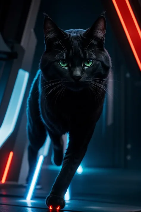 "(best quality,ultra-realistic:1.2),futuristic cat with 4 legs,killer look,futuristic background,killer instinct,detailed fur,sharp claws,intense gaze,glowing eyes,high-tech atmosphere,sci-fi lighting,vivid colors"