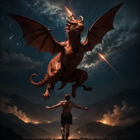 And another sign appeared in the sky: it was a huge red dragon with seven heads and ten horns and a crown on each head. With his tail he dragged a third of the stars from the sky and threw them to the earth.