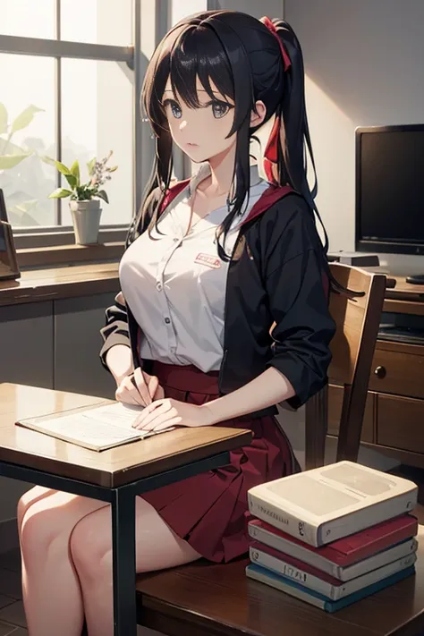 (best quality,4k,8k,highres,masterpiece:1.2),ultra-detailed,realistic,photorealistic:1.37,madhouse studio anime style,animating scene,anime classroom,anime movie screenshot,a woman standing in a room with a table and long bench,Stanes;gate,tv anime still,G...