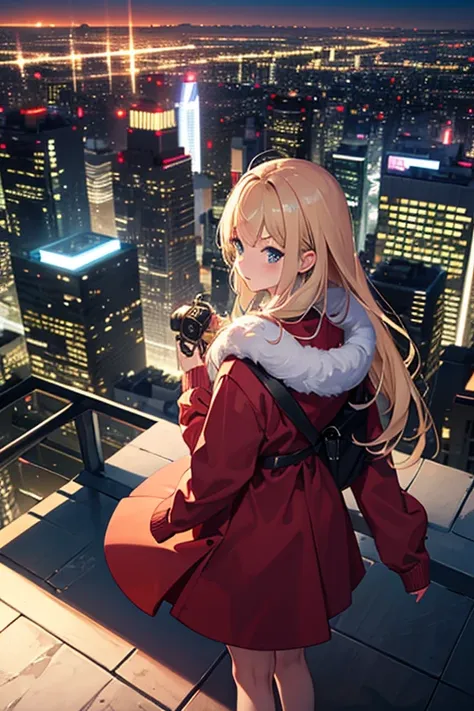 A woman stands on the roof looking at the city at night, calm evening. Over-the-shoulder lens, Watching the sun set. jpn, Tokyo anime anime scenes, with the city as the background, ( ( Xinhai sincerely ) ), Xinhai sincerely. —h 2160, looking over city, Tok...