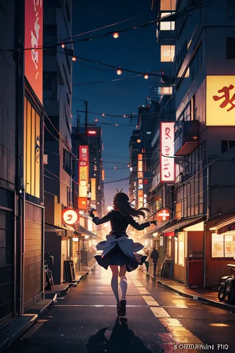 Animated scene of a woman walking on a rooftop at night, the anime girl is running, Tokyo rooftops as background, screenshot from the anime film, anime movie screenshot, TV animation stills, Kuro anime screenshots, Screenshot of the 2012 animation, Tokyo a...