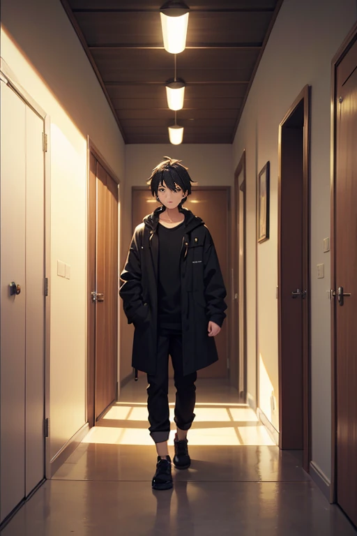 There is a person standing in the corridor，I have a bunch of drawers in my hand, Kuro anime screenshots, anime movie screenshot, still from tv anime, Screenshot of the 2012 animation, Madhouse Studio anime style, anime film still, Anime Stills Anime Style,...