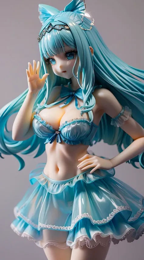 Real dynamic view,clear blue shining eyes,Crying face,Cute,kawaii girl, Constriction,big breasts thin waist,Slim big,Nipple protrusion,toppless,light blue shiny long hair,Transparent vinyl sailor ribbon,Sheer panties and off-the-shoulder shirt,Transparent ...