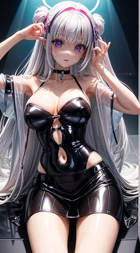 pvc revoltech,plastic model,Crystal clear shining eyes,embarrassed from,Bright face,Crying face,Cute,A sexy,kawaii girl, a choker,Constriction,big breasts thin waist,Slim big,Nipple protrusion,toppless,long, shiny hair,Transparent glossy vinyl ribbon,Trans...