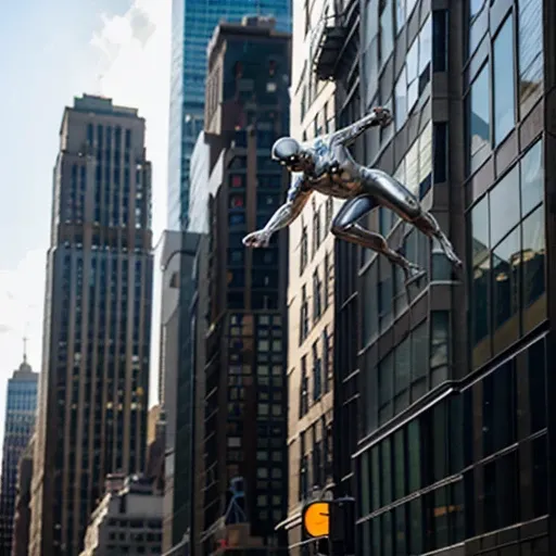 Silver surfer flying through Manhattan NY