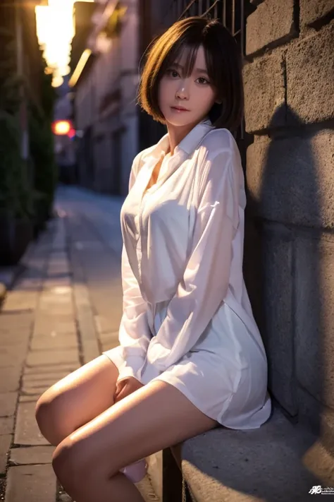 best qualtiy， tmasterpiece， 超A high resolution， （realisticlying：1.5）， RAW photogr， Nakeid， in the darkness nigth， Deep shading， low tune， cold light， Sexy look， short detailed hair，1girll，white short sockere chest，Poor tits，