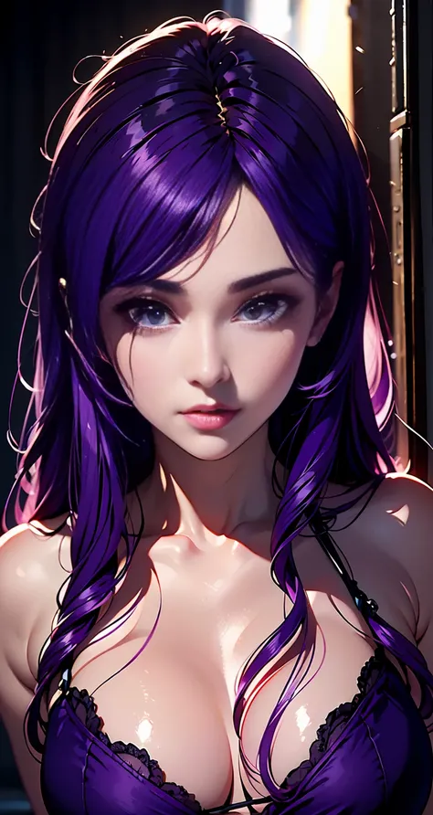 best quality,wallpaper:1.5,8k,Detailed background,depth of field,volumetric lighting,sharp focus,photorealistic,Absurdities,ultra-detailed),Draw Saori Kido il(beautiful girl, long purple hair,long purple hair, 21 7/ 8 combined)