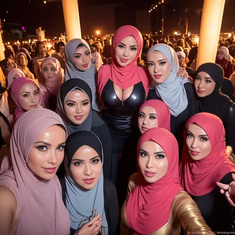 A group of women squirt or squirting on floor  (on a Nightclub), (prostitute in the golden tent)). ((The tent dome-shaped)). (((Rent in the Luxury Nightclub, masterpiece))), (((A group of gorgeous models HIJAB Malay star))), A group of gorgeous models HIJA...