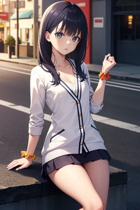 Tang Tian Lifang, rikka takarada, Black hair, Blue eyes, Long hair, orange Scrunchie, Scrunchie, wrist Scrunchie, (tiny chest:1.2),thighs thighs thighs thighs,Pink long coat，Green sweater，a miniskirt，Black Pantyhose King，茶色ショートブーツ
BREAK outdoors, city,
BRE...