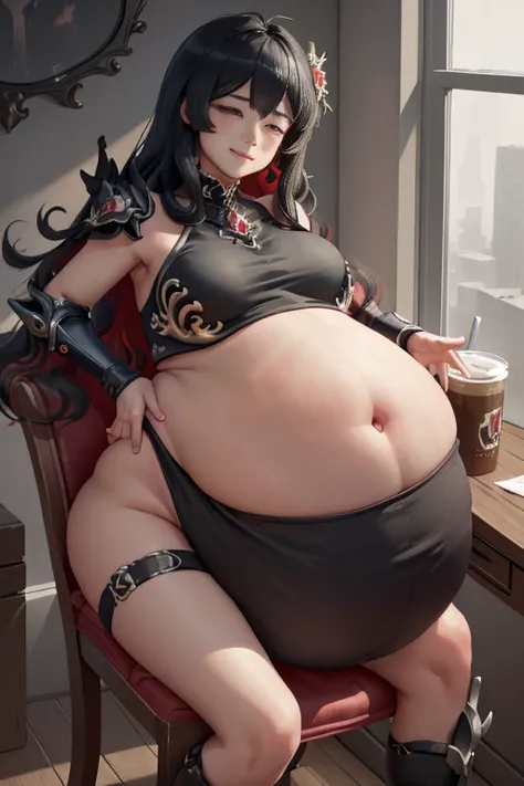 (highly detailed:1.3), 
1girl, solo, (full body:1.2), 
sc_nyx, large breasts, light smile, close eyes, hands in belly, sitting, dinning table and chair, lumps in the belly, undulation in the belly, (undulation in the belly:1.2) 
Ultra-detail, (highres:1.1)...