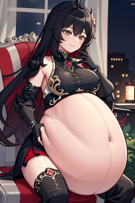 (highly detailed:1.3), 
1girl, solo, (full body:1.2), 
sc_nyx, large breasts, light smile, close eyes, hands in belly, sitting, dinning table and chair, lumps in the belly, undulation in the belly, (undulation in the belly:1.2) 
Ultra-detail, (highres:1.1)...